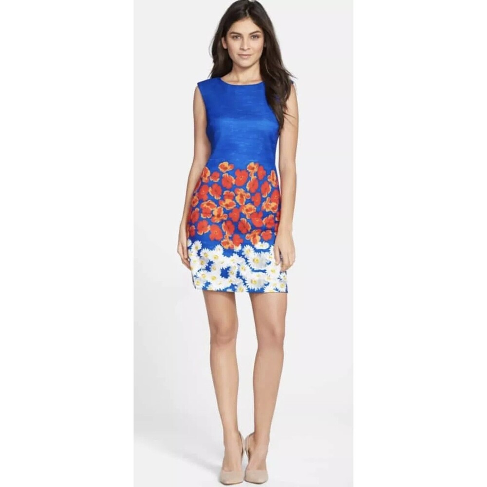 Plenty By Tracy Reese Jane Sheath Dress Scuba Poppies Daisy Print Small Petite
